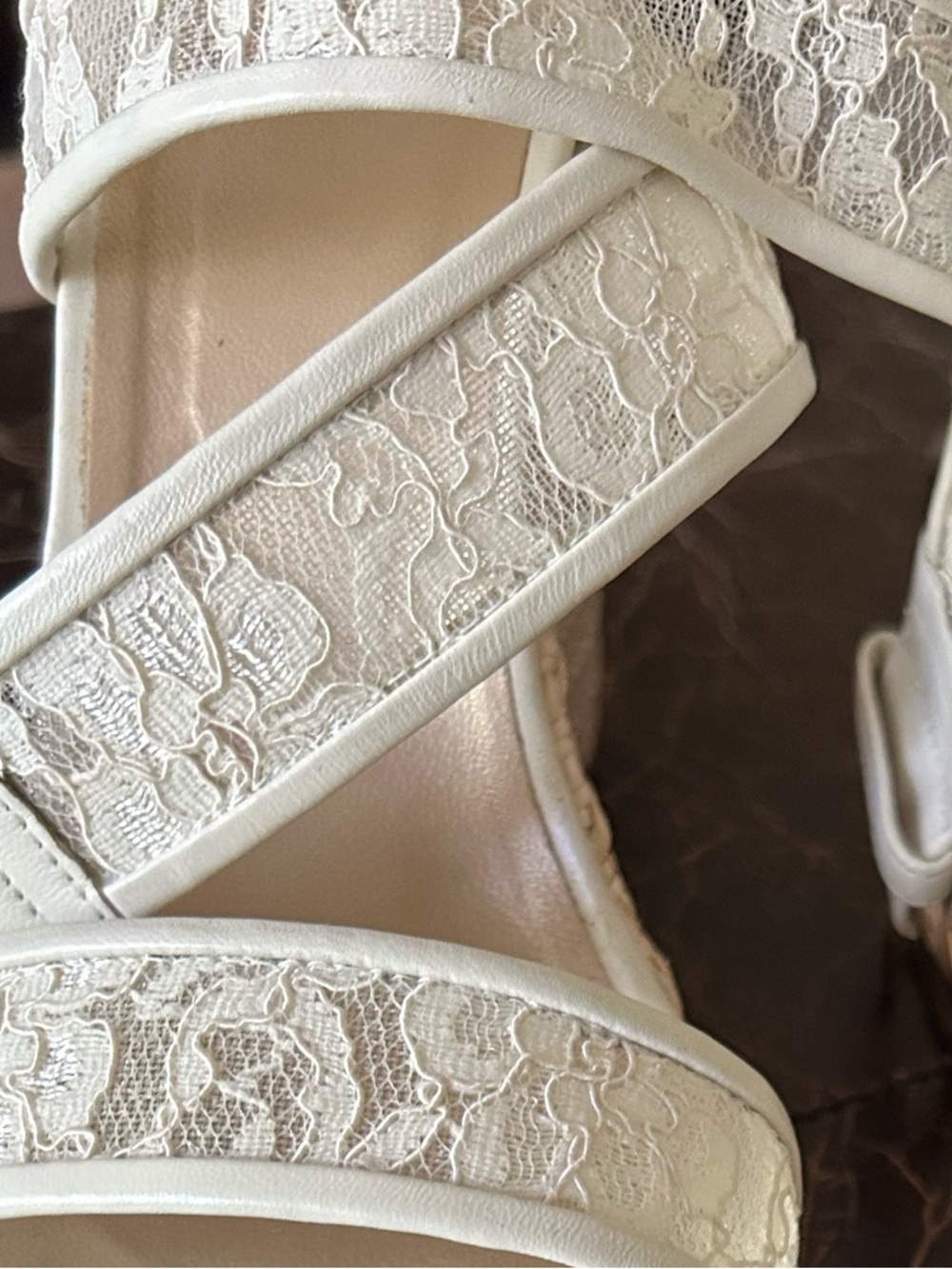 Stuart Weitzman Cream Lace Espadrille Wedge Sandals - Picture 5 of 12
